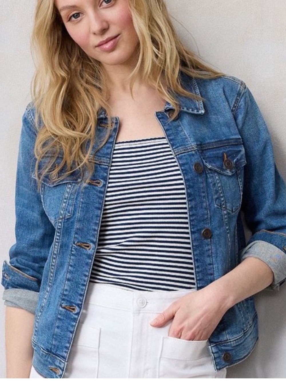 LC LAUREN CONRAD Distressed Blue Denim Jacket